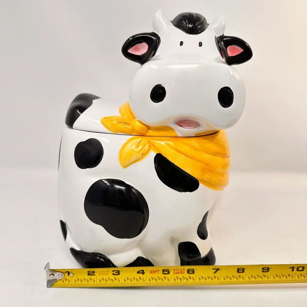 Vintage Cooks Club Ceramic Cow Cookie Jar Yellow Bandana Farmhouse Decor 11